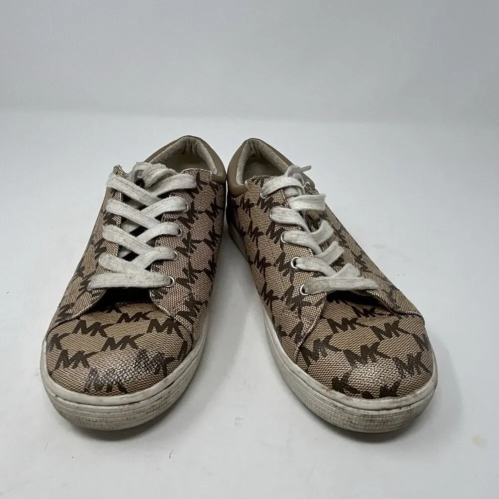 Michael Kors MK Signature Logo Canvas Lace Up Sneakers Mens Brown Size 3 US